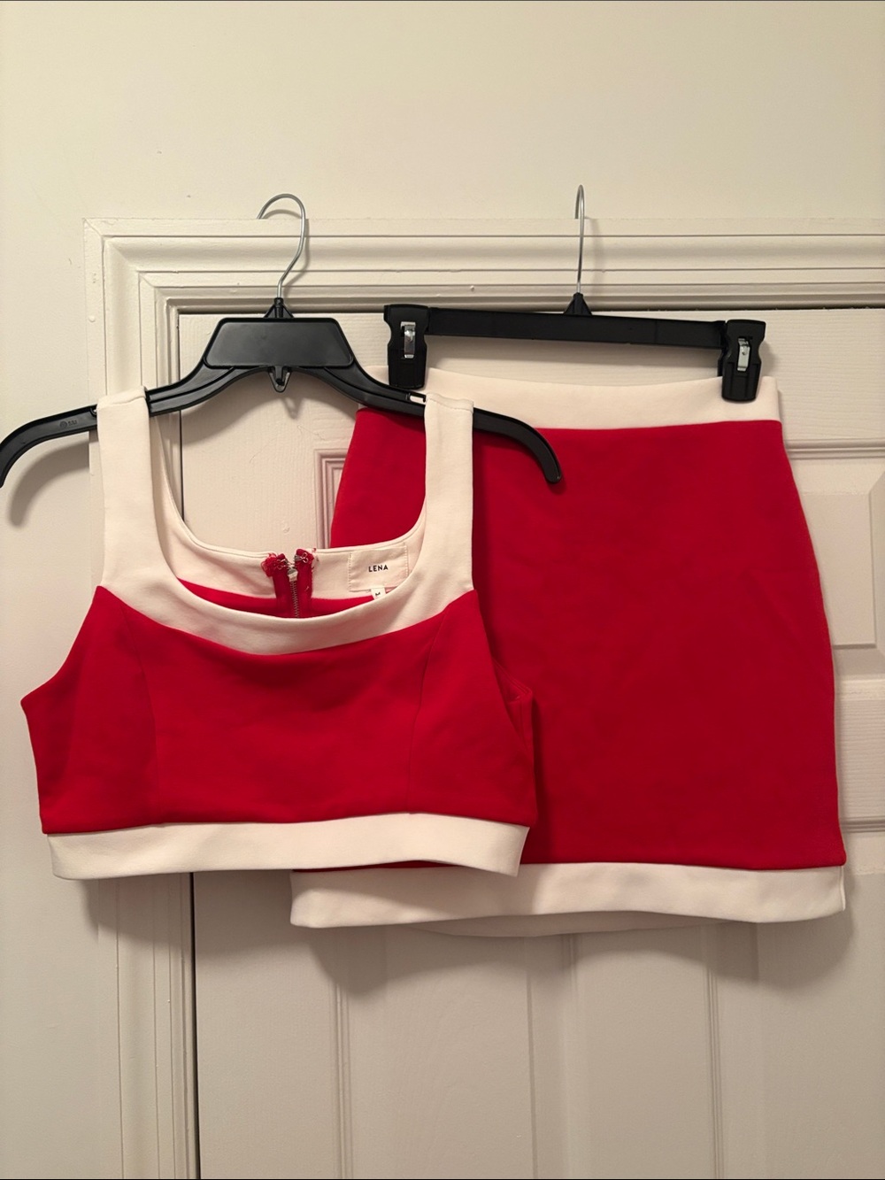 Lena Red and White Two-Piece Crop Top & Skirt Set